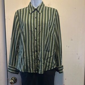 Green Striped Button-Up Shirt